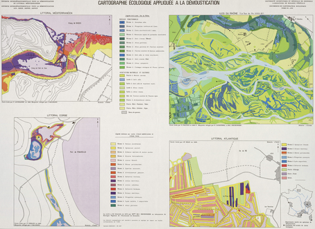 Cartographie écologique appliquée à la démoustication - Littoral méditerranéen échelle ; Iles du Rhône (La tour du Pin) ; Littoral corse ; Littoral atlantique 76 x 56 cm, 1/5 000 et 1/10 000