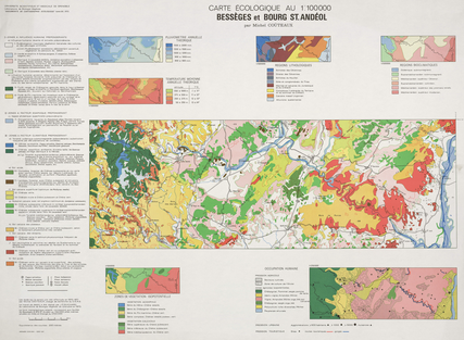 Carte écologique.Feuilles de Bessèges et Bourg-Saint-Andéol 52 x 73 cm, 1/100 000