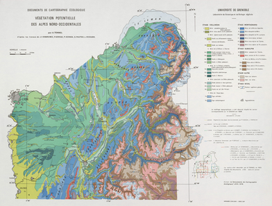 Carte de la végétation potentielle des Alpes Nord-Occidentales 67 x 50 cm, 1/400 000