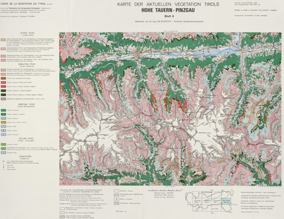 Karte der Aktuellen Vegetation von Tirol IV teil : blatt 8, Hohe Tauern und Pinzgau. Carte de la végétation du Tyrol 4e partie : feuille 8, Hohe Tauern et Pinzgau 54 x 70 cm, 1/100 000