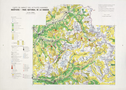 Carte de l'impact des activités humaines. Moûtiers, Parc National de la Vanoise 60 x 86 cm, 1/100 000