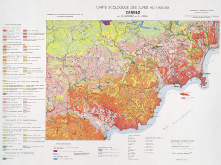 Carte écologique des Alpes. Feuille de Cannes 55 x 74 cm, 1/100 000