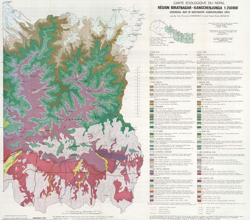 Carte écologique du Népal. Région Biratnagar-Kangchenjunga 84 x 74 cm, 1/250 000