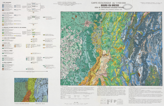 Carte écologique, Bourg-en-Bresse. Essai de cartographie écologique intégrée 57 x 89 cm, 1/100 000