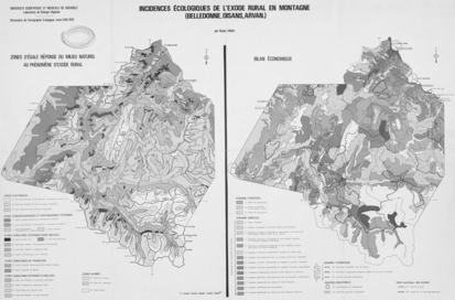 Recherches sur les incidences écologiques de l'éxode rural en montagne. Zone de Belledonne-Oisans-Arvan 46 x 70 cm, 1/25 000