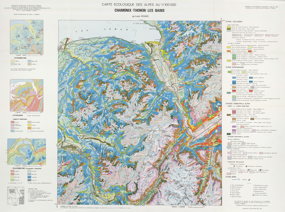 Carte écologique des Alpes. Feuille de Chamonix-Thonon-Les-Bains 71 x 97 cm, 1/100 000