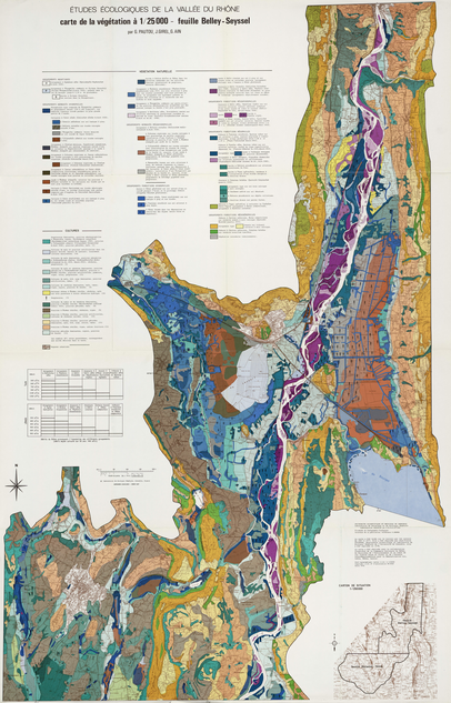 Etudes écologiques de la vallée du Rhône. Carte de la végétation. Belley-Seyssel 68 x 108 cm, 1/25 000