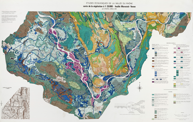 Etudes écologiques de la vallée du Rhône. Carte de la végétation. Morestel-Yenne 68 x 108 cm, 1/25 000