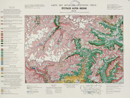 Karte der Aktuellen Vegetation von Tirol : blatt 10, Ötztaler Alpen Meran. Carte de la végétation de Tyrol 7e partie : feuille 10, Ötztaler Alpen Meran 54 x 73 cm, 1/100 000