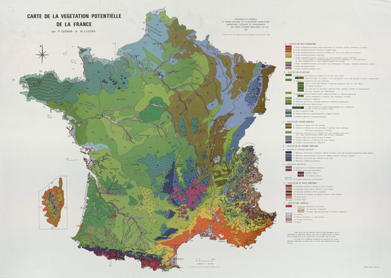 Carte de la végétation potentielle de la France 68 x 96 cm, 1/1 500 000
